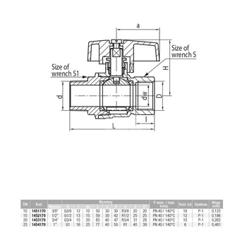 Zawór kulowy VALVEX Tryton mosiądz niklowany, PN40 1'' GZ x GW, uchwyt: motylek