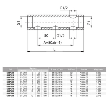 Rozdzielacz hydrauliczny VALVEX Proff mosiądz GW 1'', odgałęzień: 6 Gwint wewnętrzny (1/2'')