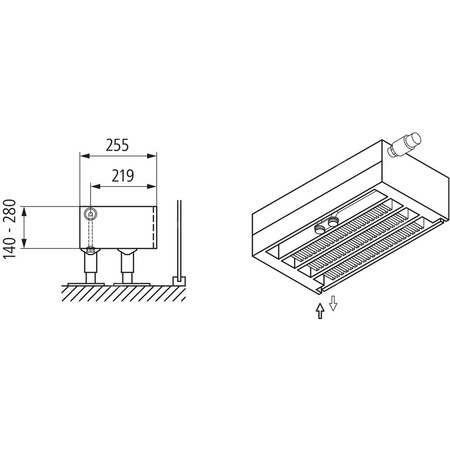 Konwektor Kermi V-Kon S Typ44 BH280x255x600mm QN1300, weiß, 6 bar, o. Abd., Vent. re