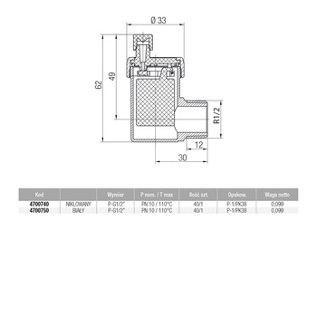 Zawór odpowietrzający c. o. VALVEX GAMMA biały 1/2''
