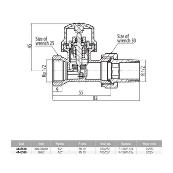 Zawór grzejnikowy VALVEX IRIS prosty, połączenie 1/2'' x 1/2'' biały