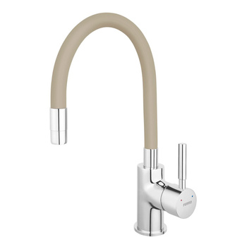 Bateria zlewozmywakowa FERRO ZUMBA INOX, kolor stal, elastyczna beżowa wylewka