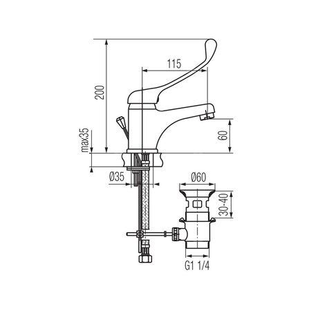 MEDICA Bateria umywalkowa stojąca ze spustem