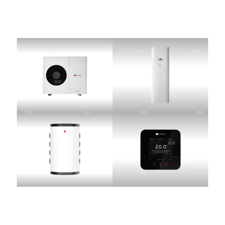 Pompa ciepła powietrzna powietrze-woda monoblok SAUNIER DUVAL GeniaAir HA 7-6 O 7 kW 230 V + Centrala grzewcza FEW 200/6 + Moduł komunikacji internetowej SR 940f + Zasobnik buforowy WR RW 50 + Regulator SRC 720