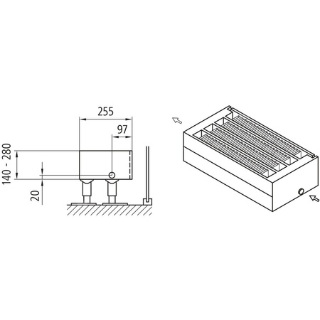 Konwektor Kermi Kon m. Str. Typ44 BH70x255x2000mm QN1866, weiß, 6bar, o. Abd, AB 12
