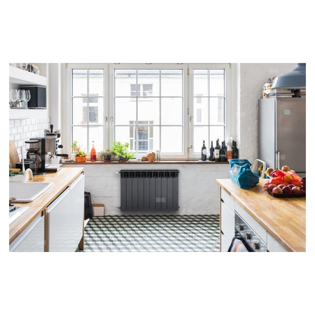 Grzejnik żeberkowy KFA Armatura G500F aluminium, podłączenie boczne 572 x 805 mm, kolor grafit (RAL 9007)