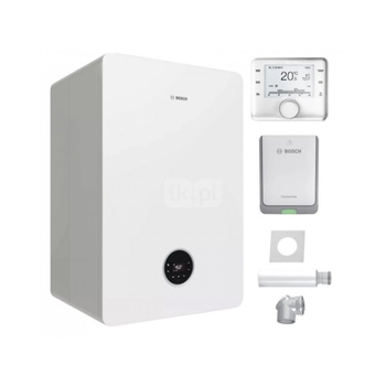 Pakiet - Kocioł gazowy dwufunkcyjny BOSCH TERMOTECHNIKA CONDENS GC5700iWT24/42S kondensacyjny wiszący 30 kW + Czujnik temperatury zewnętrznej + RegulatorCW400 + Zestaw powietrzno-spalinowy szachtowy2581+ Moduł sterowaniaK30RF + Zasobnik c.w.uwbudowany war