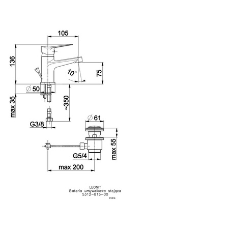 Bateria umywalkowa stojąca KFA Armatura LEONIT, chrom, montaż blat / otwór na baterię