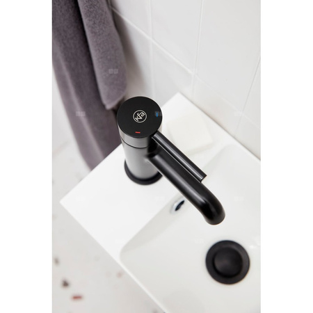 Bateria umywalkowa stojąca KFA Armatura MOZA click clack, czarny, montaż blat / otwór na baterię