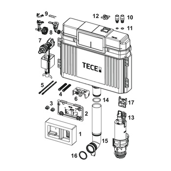 Spłuczka podtynkowaTECETECE, 740 x 500 x 145 mm, uruchamiana od przodu, z kolanem odpływowym 269mm