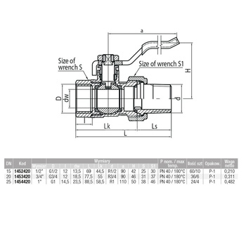 Zawór kulowy VALVEX Onyx mosiądz niklowany, PN40 3/4'' GZ x GW z półśrubunkiem, uchwyt: dźwignia