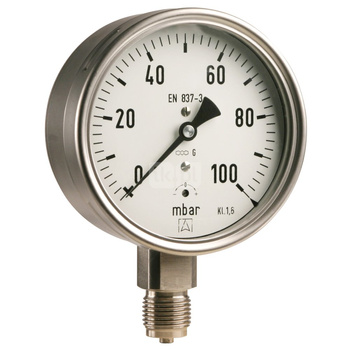 Manometr z rurką Bourdona AFRISO RF chemiczny -1/9 bar G1/2B ekscentryczne fi 100 mm, kl. 1,0%