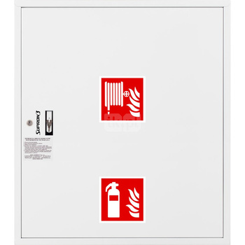 Hydrant DN 25 zawieszany z miejscem na gaśnicę pod zwijadłem, wąż 20 m, zamek patent, RAL 9003