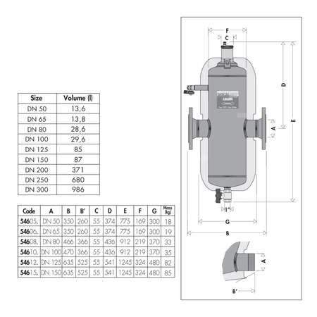 Separator powietrza-zanieczyszczeń kołnierzowy DN150 z izolacją