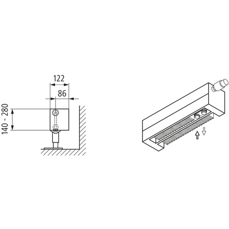 Konwektor Kermi V-Konvektor Typ22 BH140x122x1100mm QN800, weiß, 6 bar, o. Abd., Vent. re