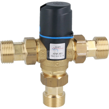 Zawór regulacyjny termostatyczny do wody ciepłej AFRISO ATM 363 ze śrubunkami mosiądz GZ 1'', DN 20, zakres temp. 35-60'C, Kvs 1.6 m3/h, maksymalna temperatura 90'C, maksymane ciśnienie 10 bar