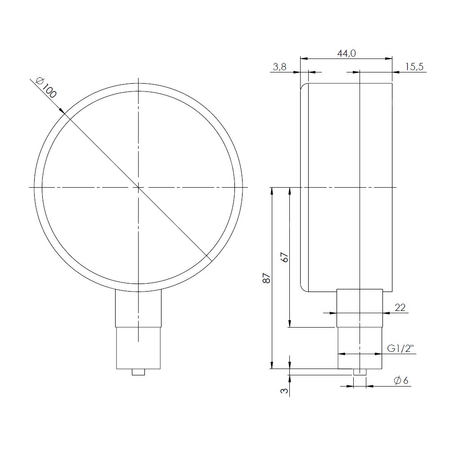 Ciśnieniomierz różnicowy AFRISO KP D201 0/1000 mbar mosiądz G1/2B radialne fi 100, kl. 1.6%