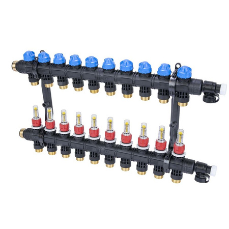 Rozdzielacz do ogrzewania podłogowego AFRISO ProCalida EF1 K 10-obieg. poliamid GZ 1'' x euroconus 3/4'' + przepływomierz + zawór napełn/spust