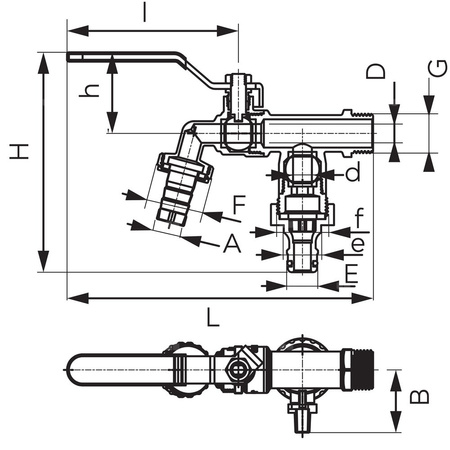 Zawór kulowy FERRO F-COMFORT czerpalny 1/2'' x 3/4'' GZ x szybkozłącze, uchwyt: dźwignia