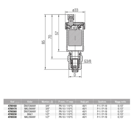 Odpowietrznik automatyczny VALVEX ALFA GZ mosiądz fi 3/8''