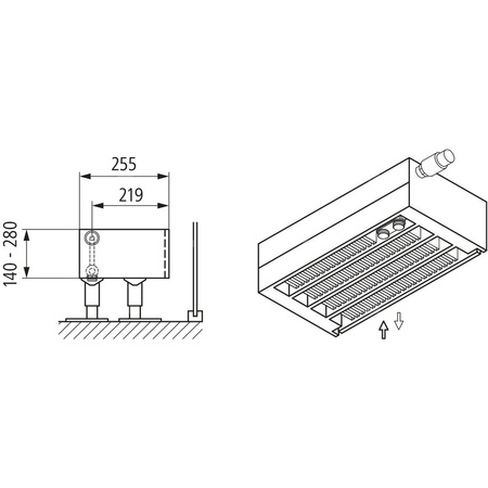 Konwektor Kermi V-Kon S Typ44 BH70x255x1100mm QN1026, weiß, 6 bar, o. Abd., Vent. re