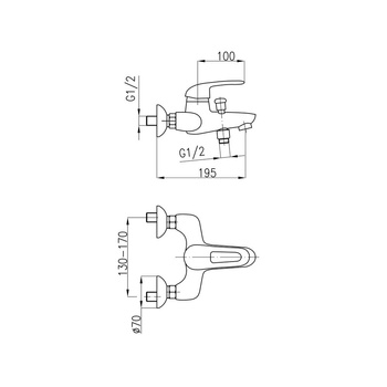 Bateria wannowa ścienna KFA Armatura ALBIT, kolor chrom