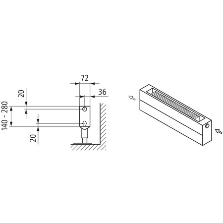 Konwektor Kermi Konvektor Typ21 BH210x72x600mm QN415,weiß,6bar,o. Abd.,AB Uni.