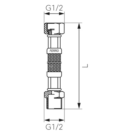 Wąż przyłączeniowy elastyczny FERRO z oplotem (stal), GW x GZ, 1/2'' x 1/2'', długość 70 mm, z uszczelką