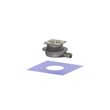 Wpust KESSEL Ultraflat 54 z 1 przyłączem DN 40, odpływ poziomy (zdejmowany), kratka 120x120mm stal nierdzewna