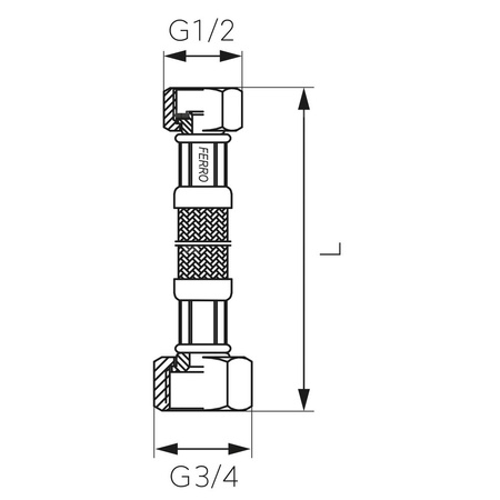 Wąż przyłączeniowy elastyczny FERRO z oplotem (stal), GW x GW, 1/2'' x 3/4'', długość 50 mm