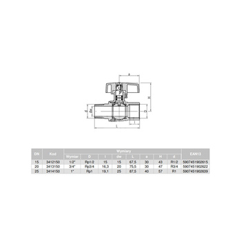 Kurek kulowy do gazu nikl z mot. alum. (MAI) ORION (wersja N-W) 3/4