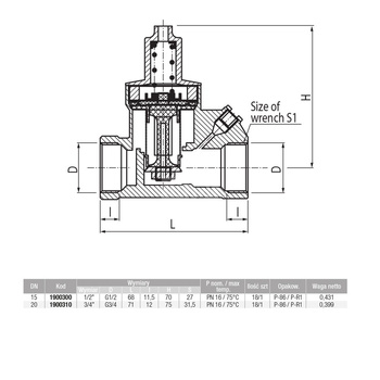 Regulator ciśnienia wody VALVEX Cetus mosiądz, gwxgw 1/2'', 16 bar