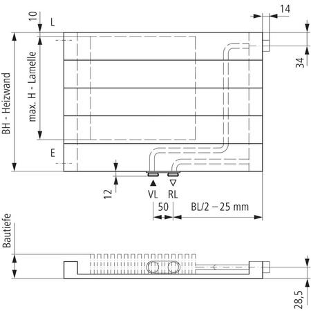 Kermi V ściana grzewcza HHV10 1190x43x5000 pozioma, RAL9016, 6bar,bez osłony, prawa