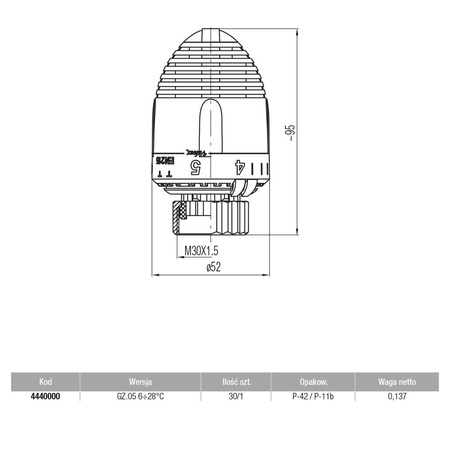 Głowica termostatyczna VECTOR GZ.05 6/28