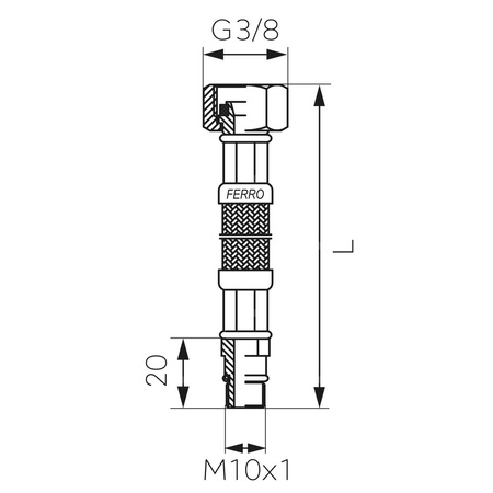 Wąż bateryjny w oplocie stalowym L-40 M10 x 3/8 krótki