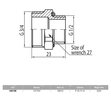 Przyłączka (nypel) G 1/2 / G 3/4 do VKO nikl 1/2-3/4