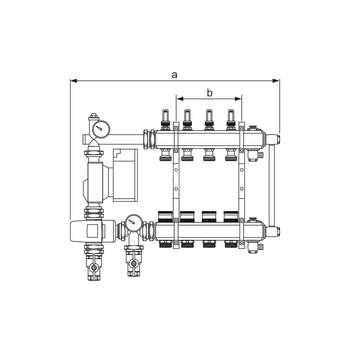 Rozdzielacz do ogrzewania podłogowego TECE floor 7-obieg. mosiądz 1'' x eurocono 3/4'' + przepływomierz + pompa