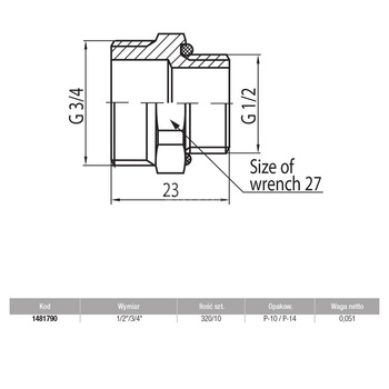 Przyłączka (nypel) G 1/2 / G 3/4 do VKO nikl 1/2-3/4