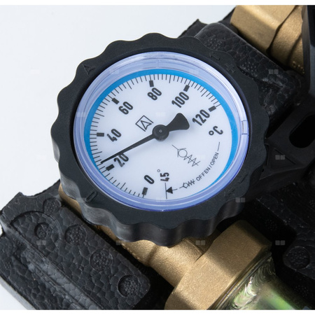 Grupa pompowa AFRISO PrimoTherm K 180-2 DN 25 AP 3-WM-R GZ x GW 1 1/2'' x 1'', z zaworem mieszającym, z izolacją, z pompą obiegową AFRISO APH 361 25-7/180 mm