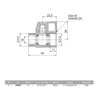Zawór kulowy VALVEX Mini mosiądz chromowany, PN10 1/2'' GZ x GW, uchwyt: dźwignia
