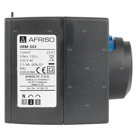 Zawór obrotowy trójdrogowy AFRISO ARV 384 Vario ProClick, mieszający, Siłownik elektryczny ARM 343, DN 25