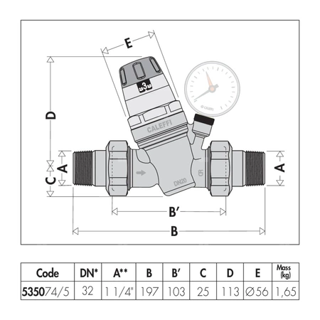 Regulator ciśnienia z manometrem oraz wskaźnikiem nastawy 1 1/4" z wkładem