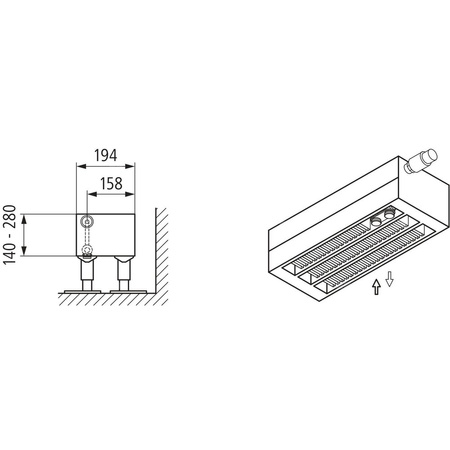 Konwektor Kermi V-Konvektor Typ43 BH210x194x1200mm QN1968, weiß, 6 bar, o. Abd., Vent. re