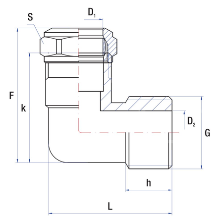 Złącze dwójnik 90° RUMET Mosiądz 22 mm x 22 mm