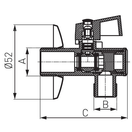 Zawór kulowy FERRO Z filtrem z rozetą 1/2'' x 3/4'' GZ kątowy, uchwyt: motylek