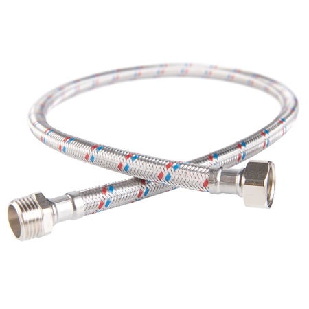 Wąż przyłączeniowy elastyczny FERRO z oplotem (stal), GW x GZ, 1/2'' x 1/2'', długość 50 mm, z uszczelką