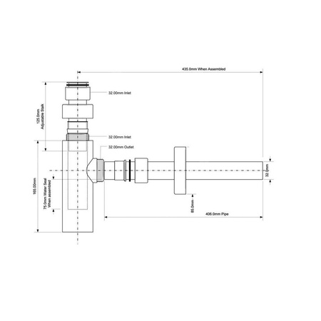 Syfon umywalkowy butelkowy DEKORACYJNY 11/4"x32 bez spustu STAL SZCZOTKOWANA