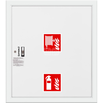 Hydrant DN 25 wnękowy z miejscem na gaśnicę pod zwijadłem, wąż 20 m, zamek patent, RAL 9003