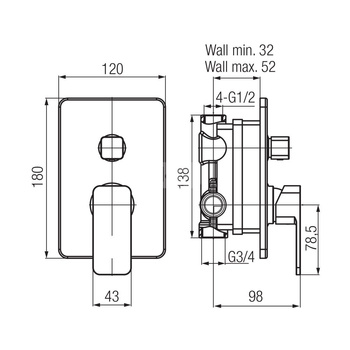 LOFT Bateria podtynkowa z przełącznikiem ceramicznym 3-funkcyjnym