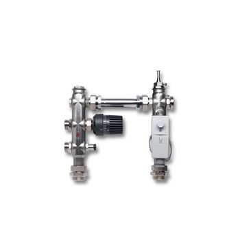 Zestaw pompowo-mieszający. Kontrola wartości zadanej w zakresie 20-50 st.C. Bez pompy , zawór z termostatyczny, odpowietrznik, zawór zwrotny zintegrowany